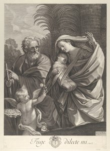 Die Flucht nach Ägypten, die Heilige Familie geht zusammen, Heiliger Josef zeigt auf... von François de Poilly