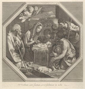Die Anbetung der Hirten, die gemeinsam vor dem Jesuskind knien..., ca. 1655-93