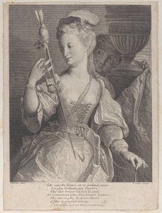 Junge Frau, die Faden für einen Pfeil spinnt, 1686-1741 von François de Poilly