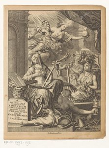 Allegorie mit weiblichen Personifikationen der Wahrheit und möglicherweise Tugenden und Laster (Titelblatt für: Johannes van)