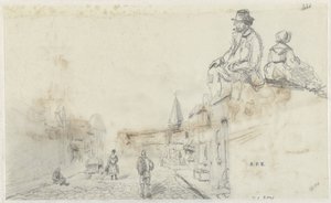Skizzen einer Straße und zwei sitzender Personen von Frans Arnold Breuhaus de Groot