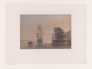 Segelschiffe an einem Kai bei Sonnenuntergang von Frans Arnold Breuhaus de Groot