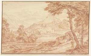 Landschaft mit einem Dorf am Wasser von Frans Boudewijns