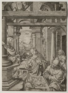 Anbetung der Hirten, um 1522-1525 von Frans Crabbe van Esplegem