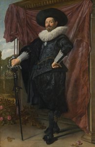 Willem van Heythuysen posiert mit einem Schwert von Frans Hals