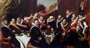 Das Bankett der Offiziere des Bogenschützenkorps von St. Georg von Haarlem. Gemälde von Franz Hals (ca. 1580-1666) 1616. Dim. 170 x120 cm Haarlem, Frans Hals Museum, Holland von Frans Hals