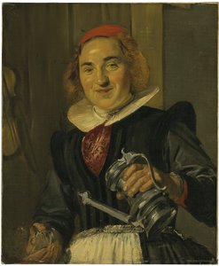 Junge Frau, die ein Glas und eine Karaffe hält von Frans Hals