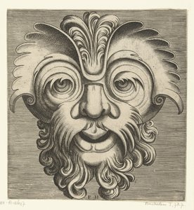 Maske mit Bart und Schnurrbart mit Locken, eine Locke ruht auf dem Nasenrücken von Frans Huys
