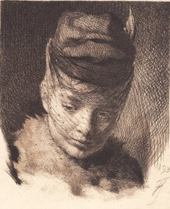 Junges Mädchen mit Mütze und Schleier