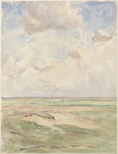 Landschaft mit Herden auf einer Wiese