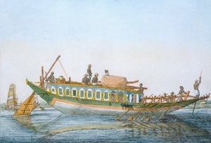 Badjera, ein Flussboot mit großem Paddelruder, aus 