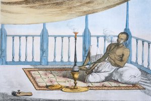Mann raucht eine Wasserpfeife mit Haschisch oder Opium, veröffentlicht 1808-12