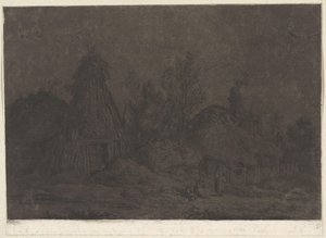 Mondlichtszene mit Figuren vor einer Hütte