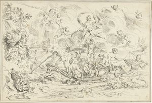 Apollo und Pan in einem Boot
