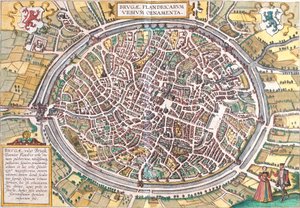 Karte von Brügge (Brugae), Belgien (Radierung)