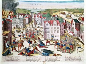 Massaker in Flandern während der Regierung von Fernando Alvarez de Toledo (1508-82), Herzog von Alba, 30. November 1572 von Franz Hogenberg