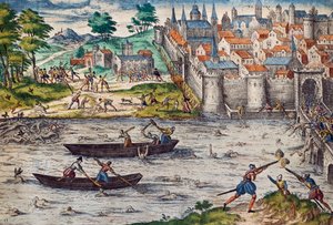 Massaker von Tours, Juli 1562 während der Religionskriege gegen die Hugenotten, Gravur von Franz Hogenberg (1535-1590), Frankreich