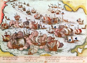 Seekampf zwischen den Geusen und den Spaniern im Jahr 1573 von Franz Hogenberg