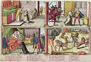 Die Ermordung von Heinrich III. und die Hinrichtung seines Mörders Jacques Clement, 1589-92 von Franz Hogenberg