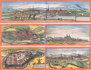 Ansichten von Weimar (Weimaria), Jena, Erfurt (Erdfordia), Gotha und Fulda (Fuldensis), Deutschland von Franz Hogenberg