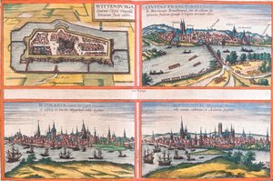 Ansichten von Wittenburg, Frankfurt, Wismar und Rostock, Deutschland von Franz Hogenberg