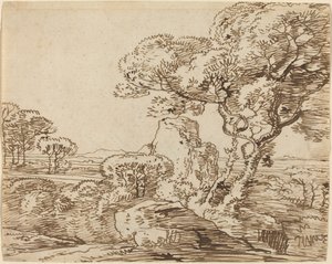 Landschaft mit Bäumen und zerklüfteten Felsen