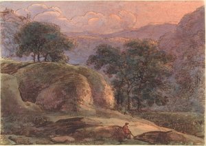 Reisender in einer bergigen Landschaft bei Sonnenuntergang von Franz Innocenz Josef Kobell