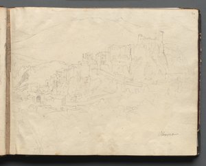 Album mit Ansichten von Rom und Umgebung, Landschaftsstudien, Seite 02a: "Olevano" von Franz Johann Heinrich Nadorp