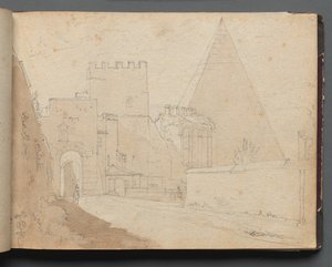 Album mit Ansichten von Rom und Umgebung, Landschaftsstudien, Seite 08a: Porta St. Paolo von Franz Johann Heinrich Nadorp