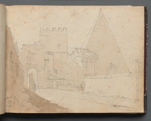 Album mit Ansichten von Rom und Umgebung, Landschaftsstudien, Seite 08a: Porta St. Paolo von Franz Johann Heinrich Nadorp