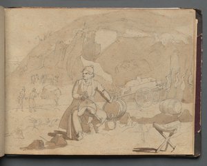 Album mit Ansichten von Rom und Umgebung, Landschaftsstudien, Seite 39a: Figur in einer Landschaft von Franz Johann Heinrich Nadorp