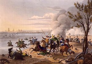 Napoleons Flucht über den Rhein bei der Stadt Mainz, verfolgt von den Alliierten