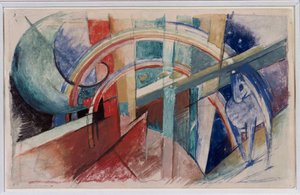 Blaues Pferd und Regenbogenzeichnung in Bleistift und Aquarell von Franz Marc