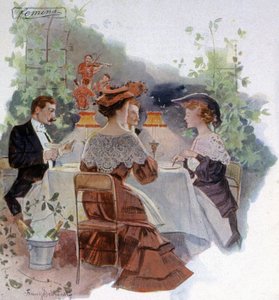 Abendessen in einem Restaurant im Bois de Boulogne, um 1900 (Illustration) von Franz Schmidt
