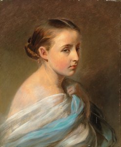 Porträt eines Mädchens, Kopf und Schultern, in ein blau-weißes Tuch gehüllt, ca. 1850 von Franz Xaver Winterhalter