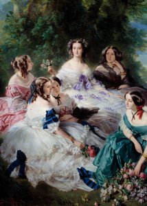 Die Kaiserin Eugenie (1826-1920) im Jahr 1855 umgeben von den Ehrendamen des Detailpalastes, die Prinzessin von Essling, die Baronin von Steinen, die Viscountess Lezay-Marnesia, der Kaiser oben in Weiß und die Marquise von Montebello von Franz Xaver Winterhalter