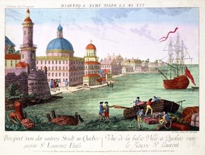 Blick auf die Unterstadt von Quebec in Richtung des Sankt-Lorenz-Stroms. Gravur von Franz-Xavier Habermann von Franz Xavier Habermann