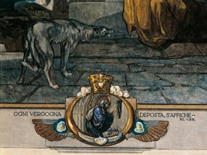 Österreich, Wien, Illustration von Dante Alighieris Göttlicher Komödie (Fegefeuer, Gesang XI) von Franz von Bayros (Detail)