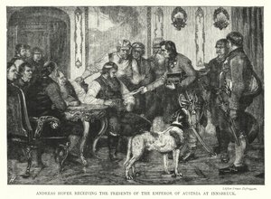Andreas Hofer empfängt die Geschenke des Kaisers von Österreich in Innsbruck (Gravur) von Franz von (after) Defregger