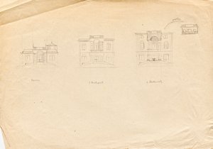 Entwurfsskizzen zu Matschs Ateliervilla - Gartenfassade von Franz von Matsch