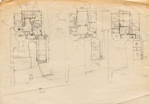 Entwurfsskizzen zu Matschs Ateliervilla - Grundriss von drei Stockwerken von Franz von Matsch