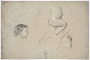 Studien von Kinderkörperteilen und eines Kinderkopfes im Profil von Franz von Matsch