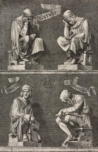 Allegorie des Studiums, dekorative Figuren an der Basis der Statue von Martin Schongauer