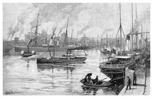 Melbourne vom Yarra, Victoria, Australien, 1886