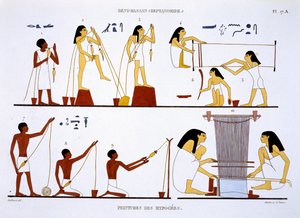 Faden spinnen und weben, aus einem seltenen Bericht über Fresken aus Theben, aufgezeichnet 1819-1822 bei seinem zweiten Besuch in Ägypten von Frederic Cailliaud