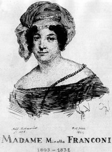 Zirkus: Radierung von Frédéric Hillemacher, Porträt von Mrs. Minette Franconi (1805-1832) - in 