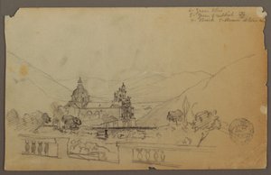 Zeichnung, Eine Kirche in den Bergen von Ecuador, September 1853 von Frederic Edwin Church