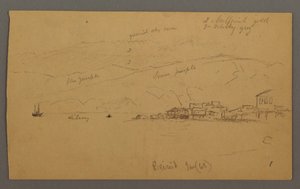Bucht mit Häusern, Berge im Hintergrund von Frederic Edwin Church