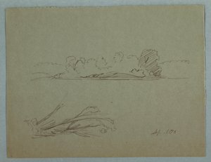Zeichnung, Botanische Skizzen: Landschaft, Bäume an einem Ufer, September 1876 von Frederic Edwin Church