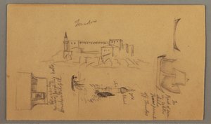 Zeichnung, Schloss, Minarett, Segelboote, Haus, Mai 1868 von Frederic Edwin Church